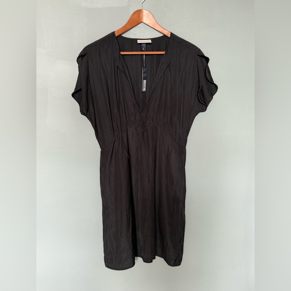 NWT Tie-Front Flutter Short Sleeve Mini A-Line Dress Universal Thread Black Med - Picture 4 of 12